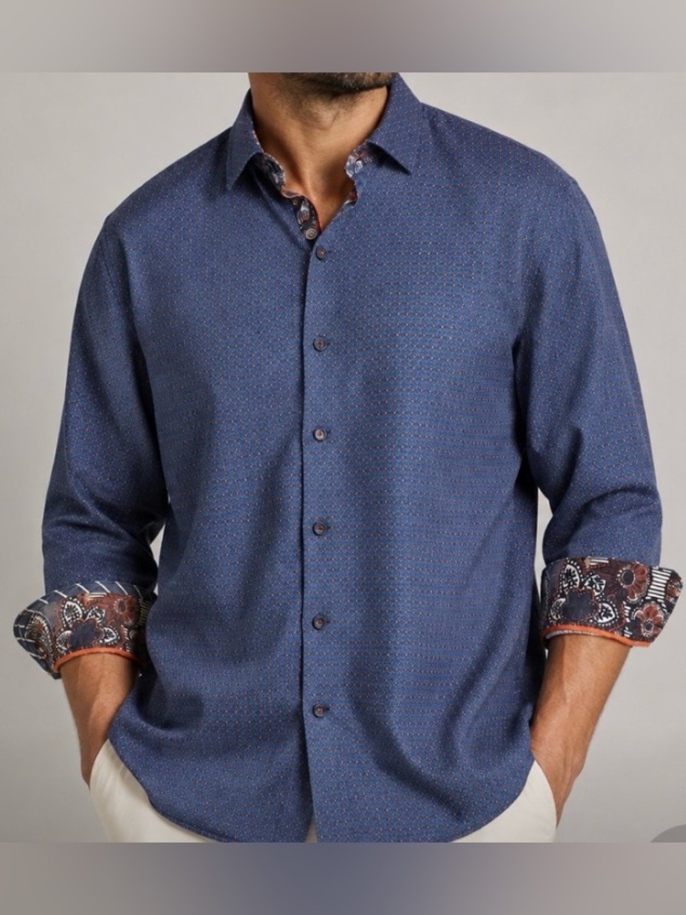 Au Noir Men's Blue and Orange Button Down Patterned Long-Sleeve Shirt Size 8|4XL